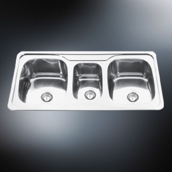 three bowl stainless steel sink