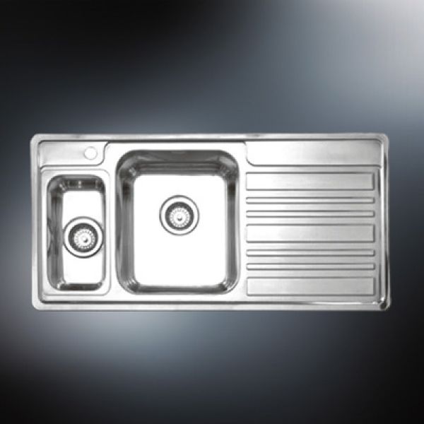 double stainless sink with drainboard