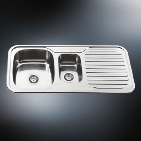 offset double bowl stainless steel sink